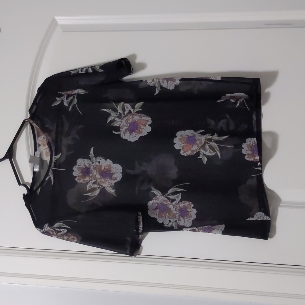 3/$20 Sheer Black Floral Top